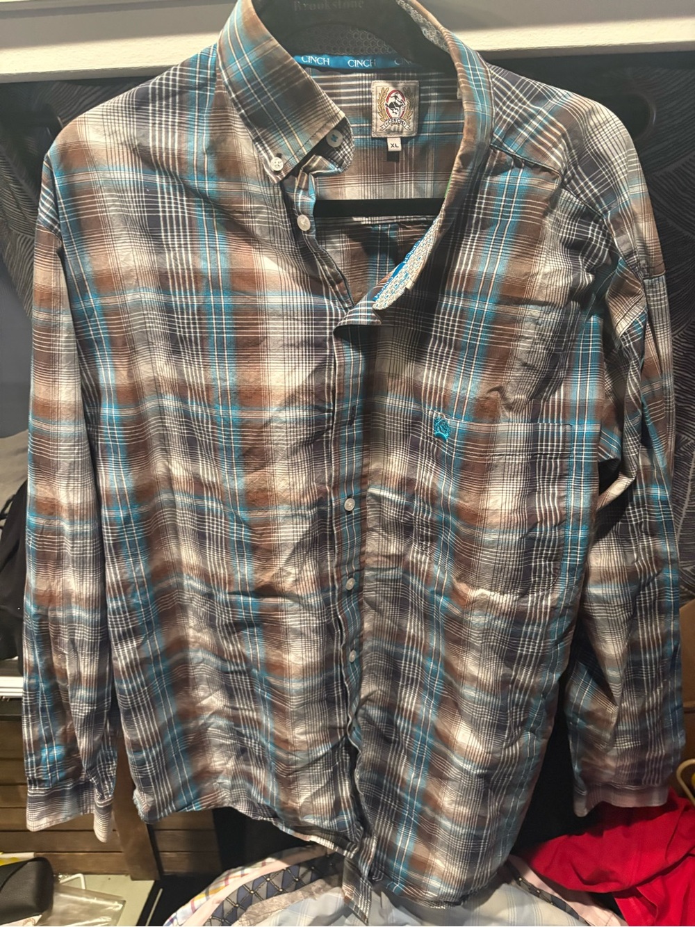 Cinch Brown, Blue & White Plaid Button-Down Shirt Jacket